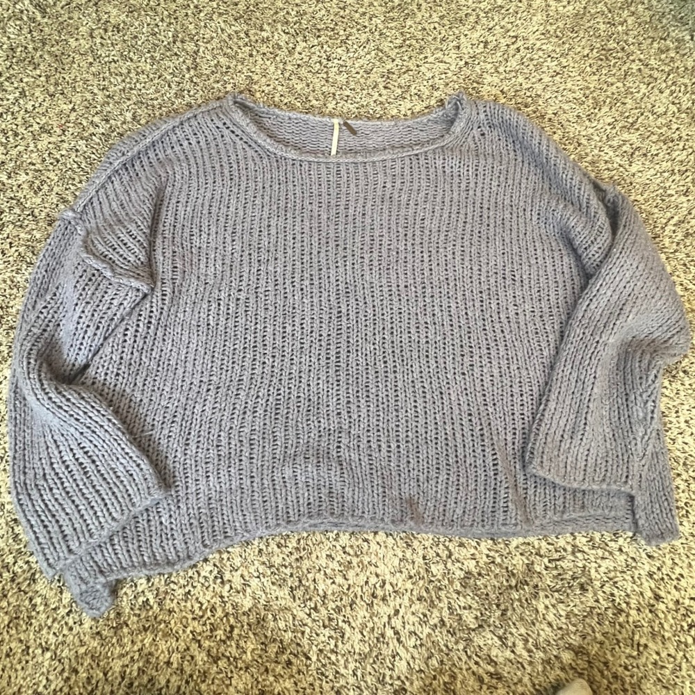 Free People Lavender Purple Chunky Open Knit Wool Angora Blend‎ Sweater Size M/L